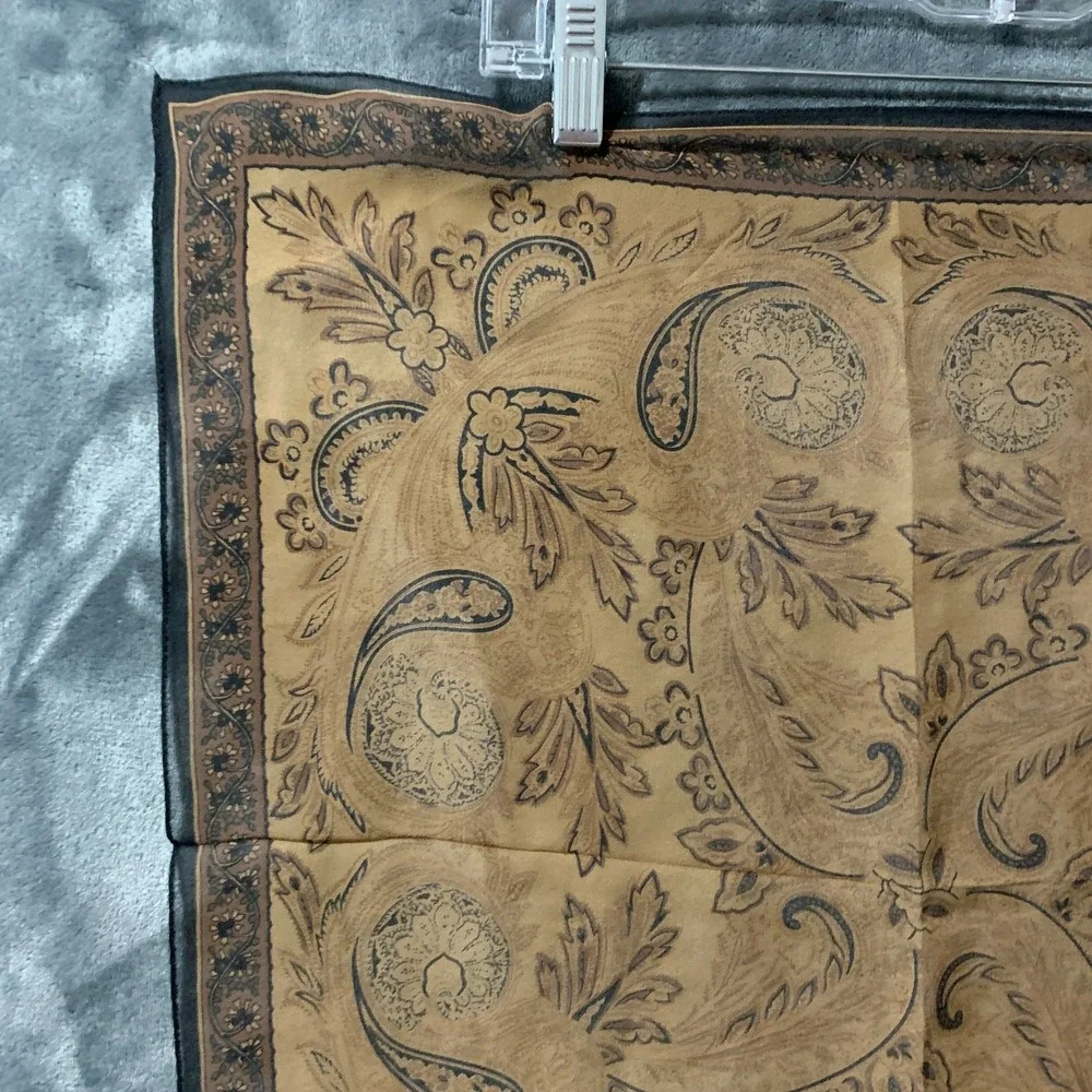 Jones New York Vtg Silk Blend Paisley Scarf Wrap Tan Brown Black Square